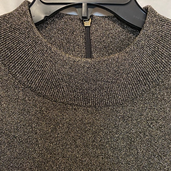 Michael Michael Kors Black & Gold Metallic Midi Dress Long Sleeve NWT L - Picture 4 of 7